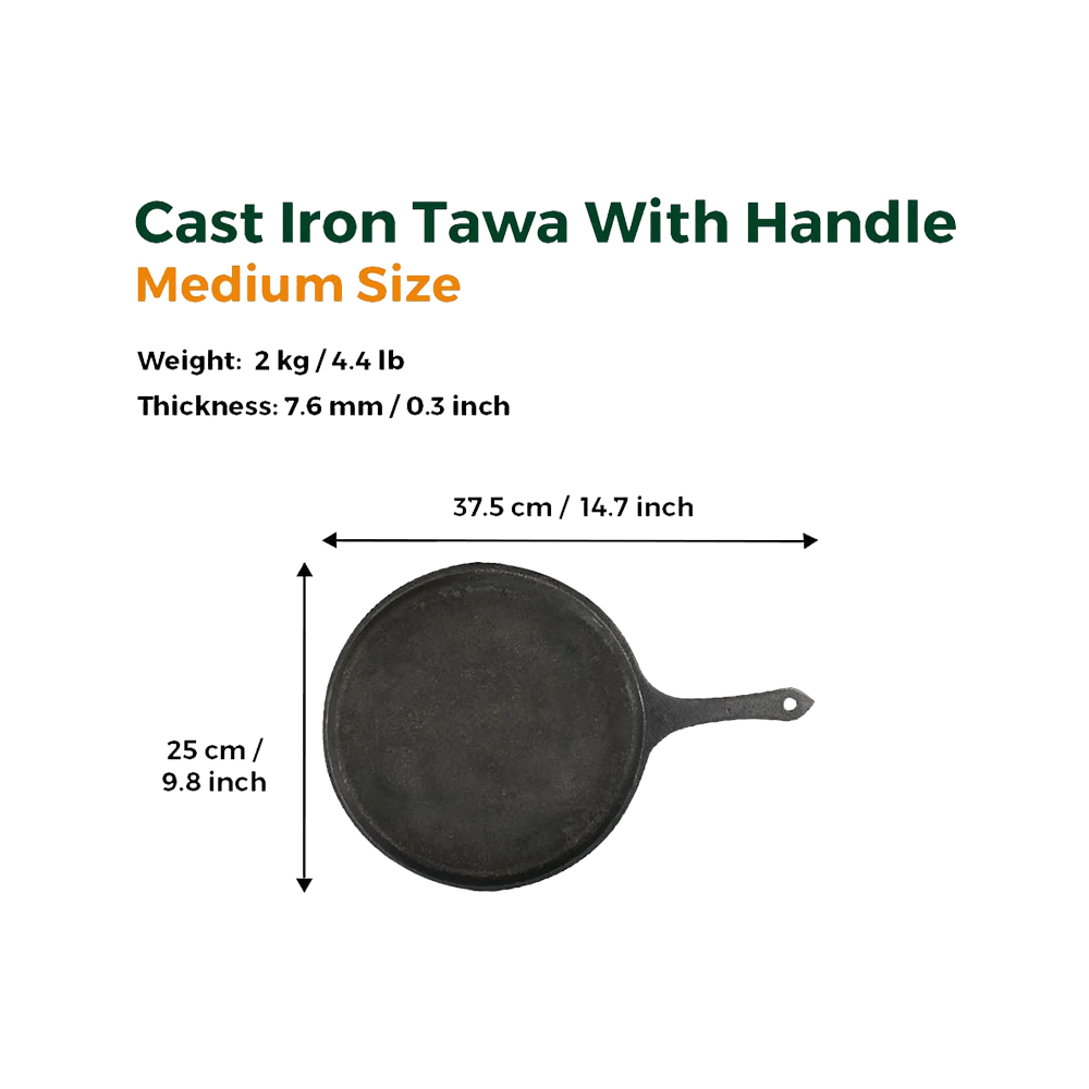 Cast Iron Dosa Tawa With Handle (Pre Seasoned | 10 inch)