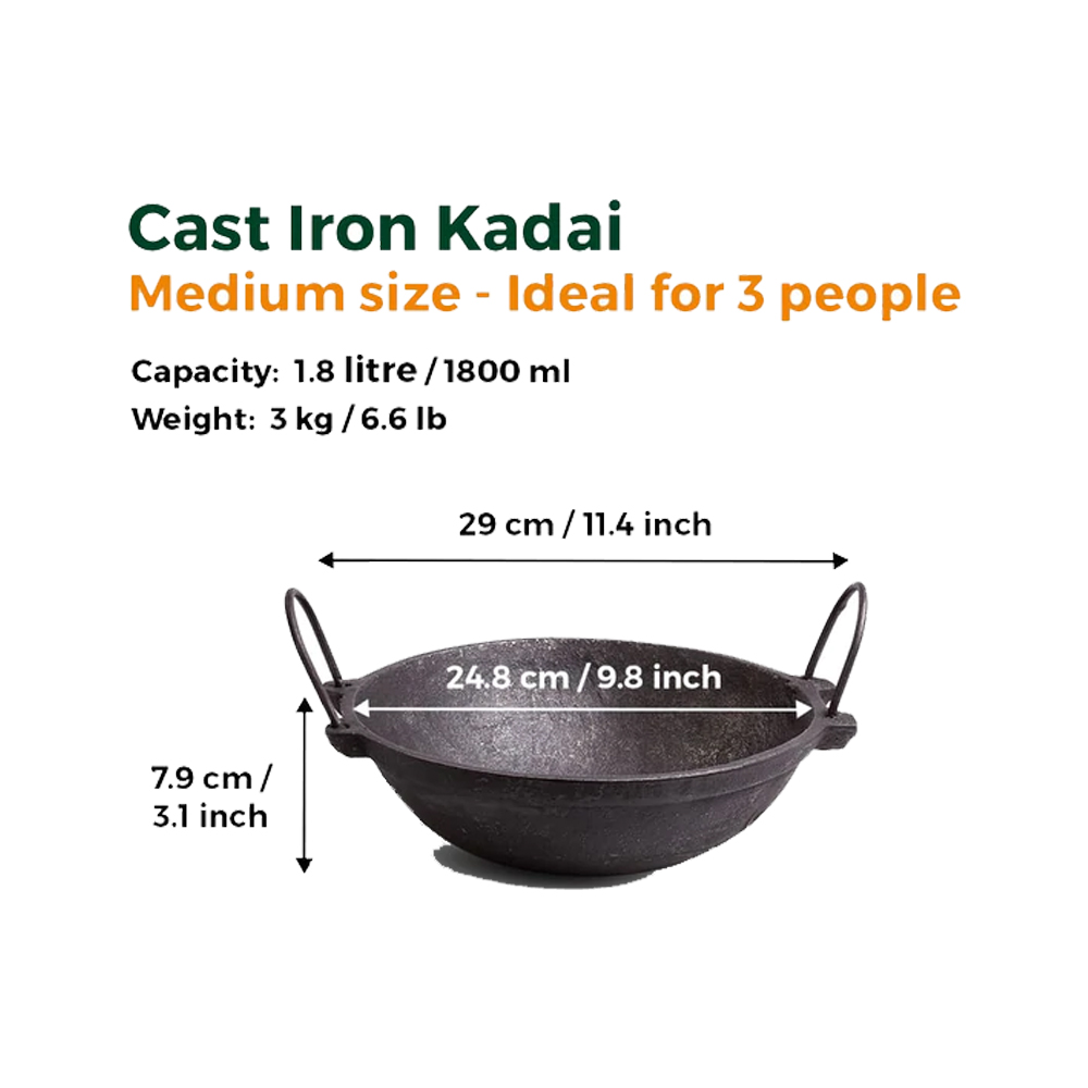 Cast Iron Kadai Large (1.8 Litre | 25 cm Dia)