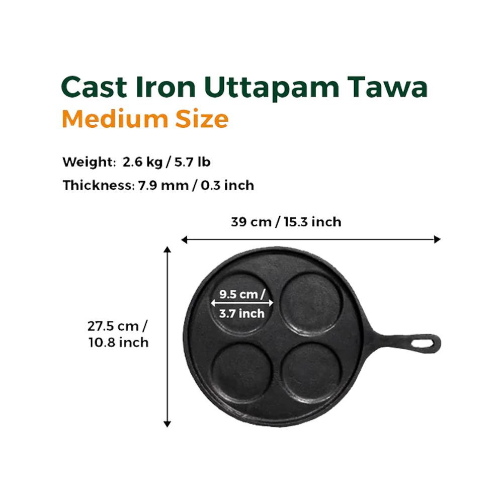 Cast Iron Uttapam / Set Dosa Tawa 4- pit
