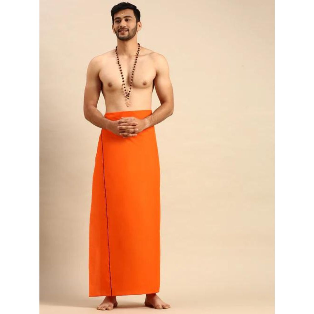Men Color Dhoti with Small Border Sudhan Orange