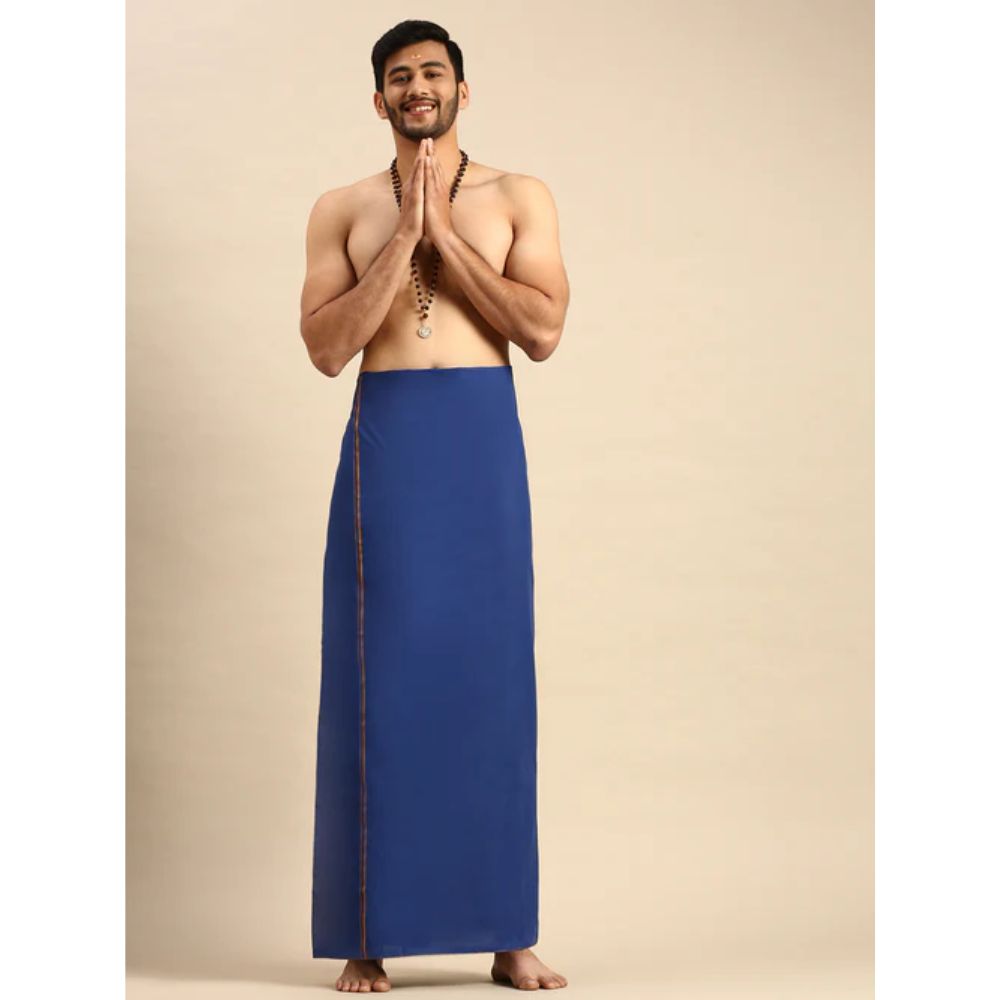 Men Devotional Dhoti With Small Border Sudhan Blue