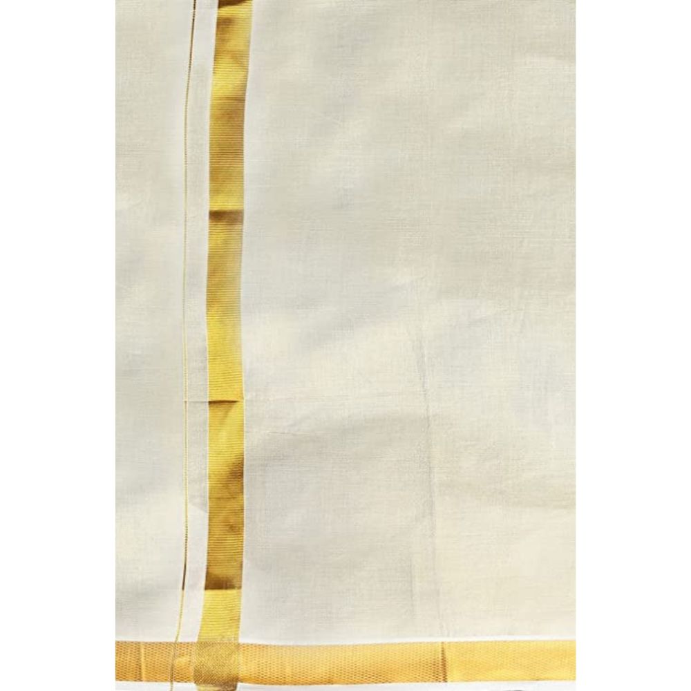 Men Pure Cotton Single layer Cream-Coloured Dhoti with Gold Jari Border