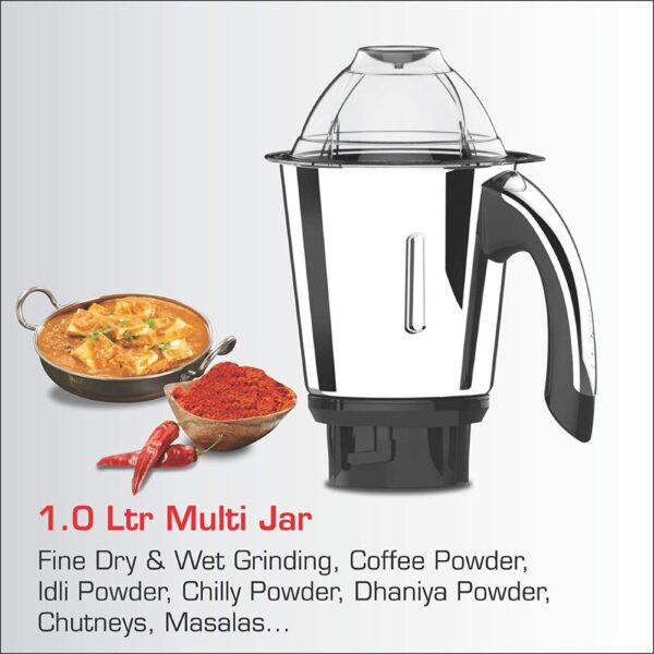 Vidiem MG 523 A VSTAR Chrome 550 Watts Mixer Grinder 110V (Black 3 Jars) - Image 5