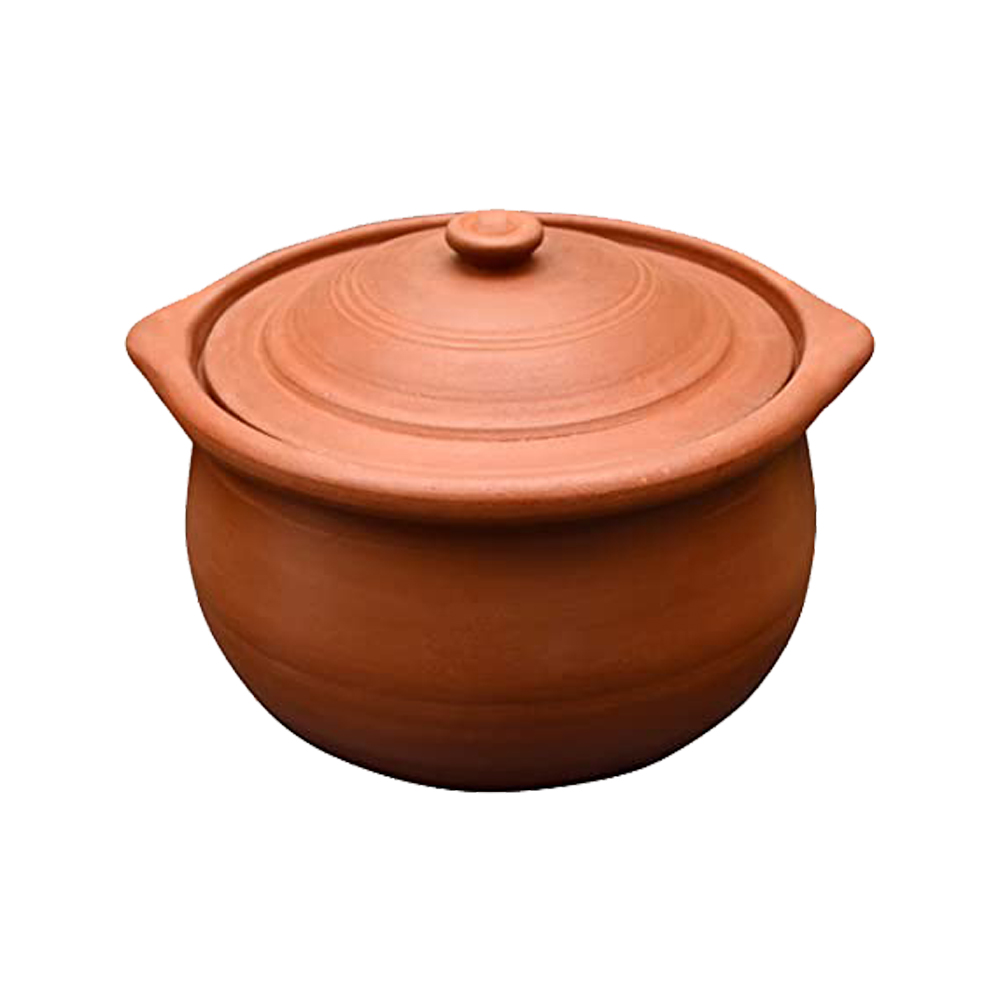 Handmade Clay Earthen Kadai Pot with Lid for Cooking & Serving – Brown (1.5 L) Natural and Traditional Pure