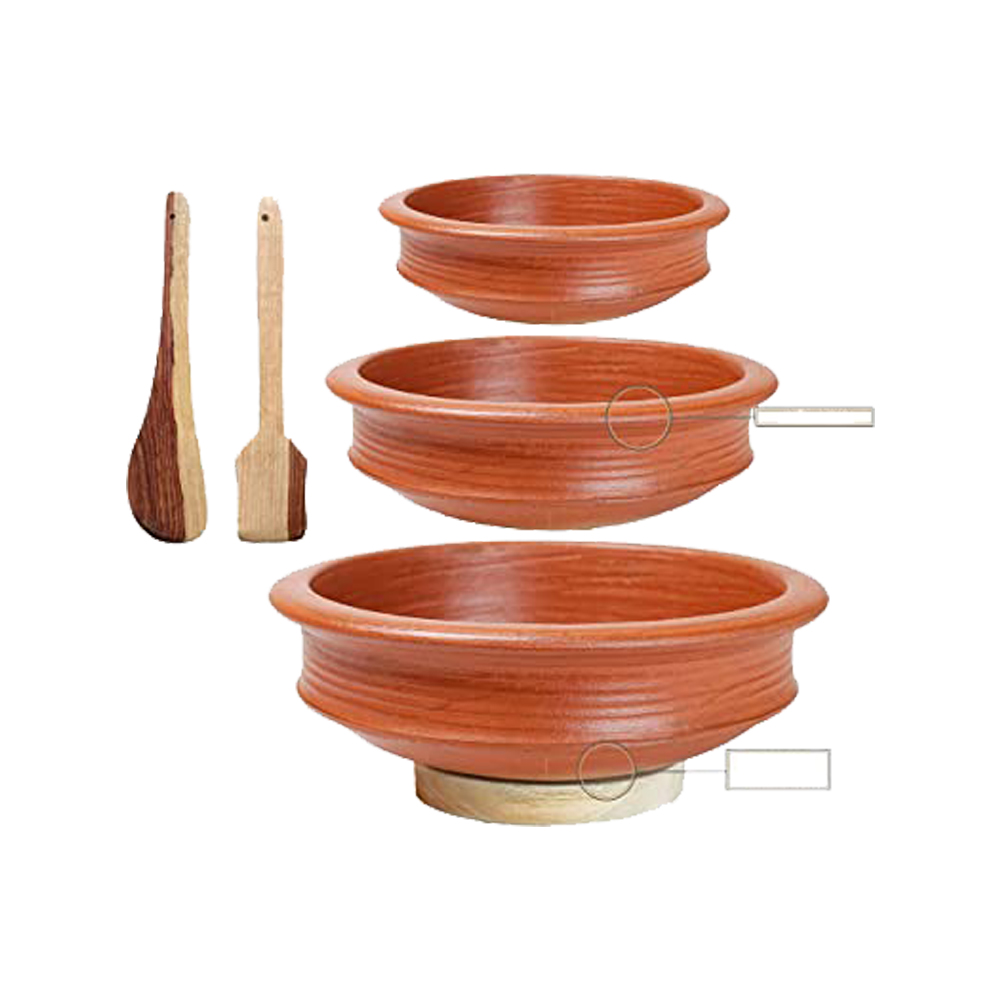 Pre-Seasoned Earthen / Clay Handi / Kadai / Pot Combo Red 1 & 2 & 3 L