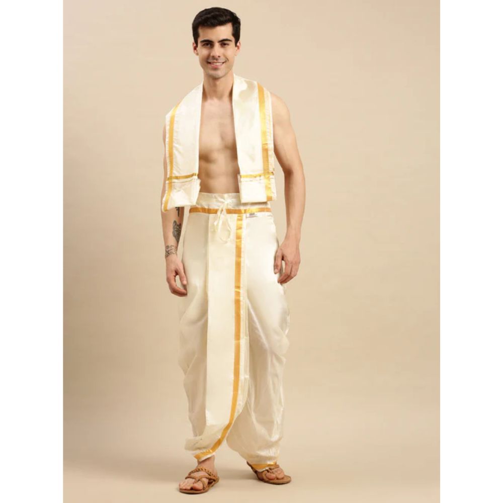 Men Premium Readymade Soft Silk Panchakacham+Towel Set RP Pranav