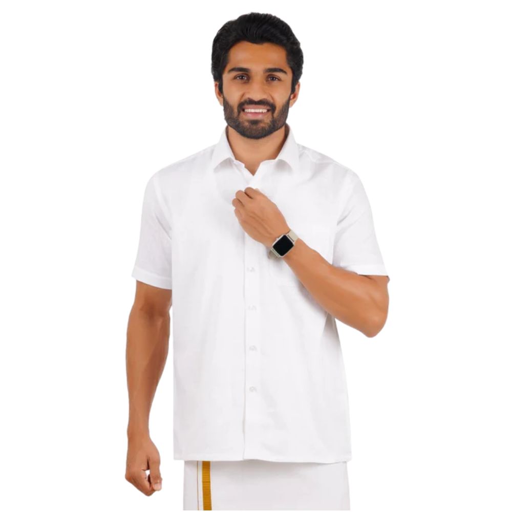 Mens Half Sleeves Cotton White Shirt