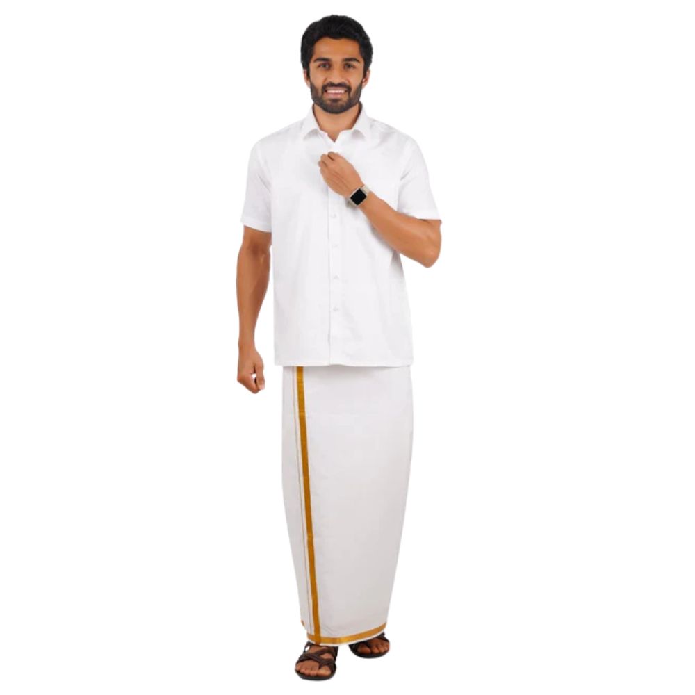 Mens Half Sleeves Cotton White Shirt - Send Indian Sweets to USA Online