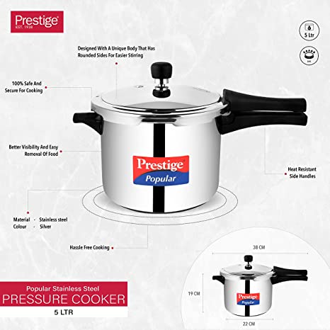 Prestige Popular Pressure Cooker 5 L Silver