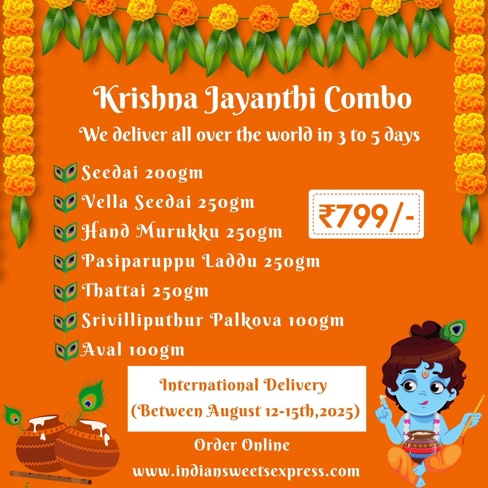 Krishna Janmasthami / Krishna Jayanthi (Divine Flavors Krishna Combo)